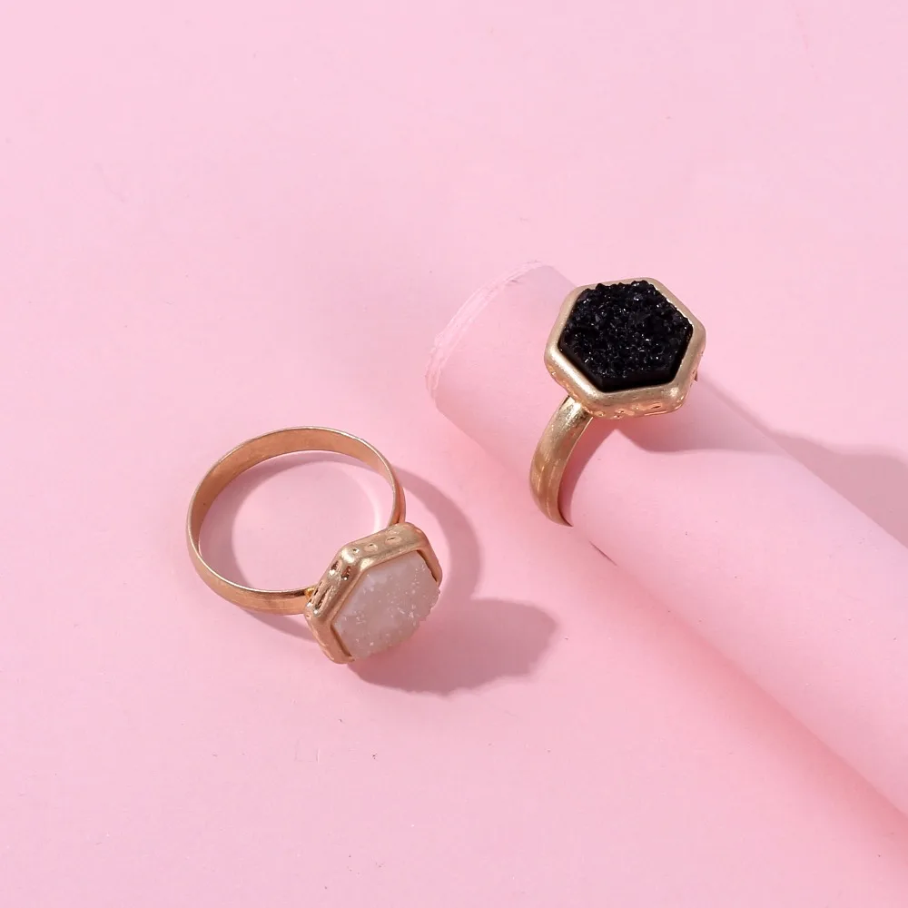 Женское шестигранное кольцо LUNA CHIAO с имитацией друзы из смолы Размер 7|fashion rings for