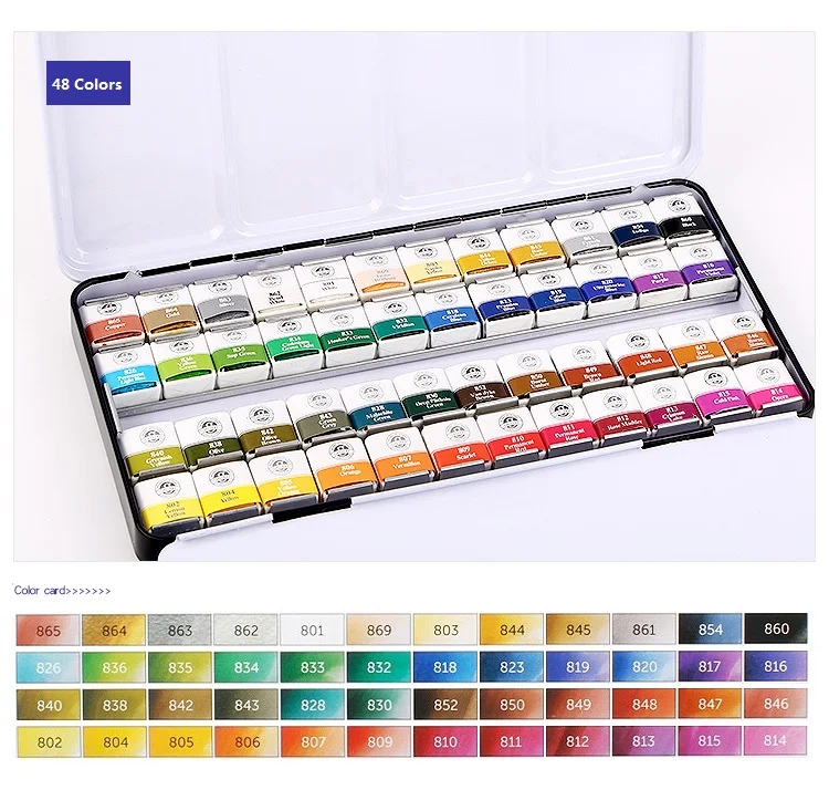48 Colors Mungyo профессиональные акварельные краски mwph серия 12/24/48 цветов пигмент Пан тип кузова Планетарная упаковка железа искусство рисования краски - Цвет: 48 Colors