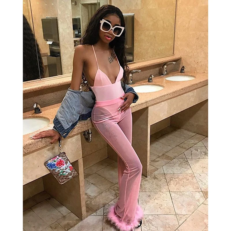 

Summer Sexy Pants Women Fashion Solid Color Perspective Slim Pants High Waist Ladies Wide Leg Pants Casual Pants