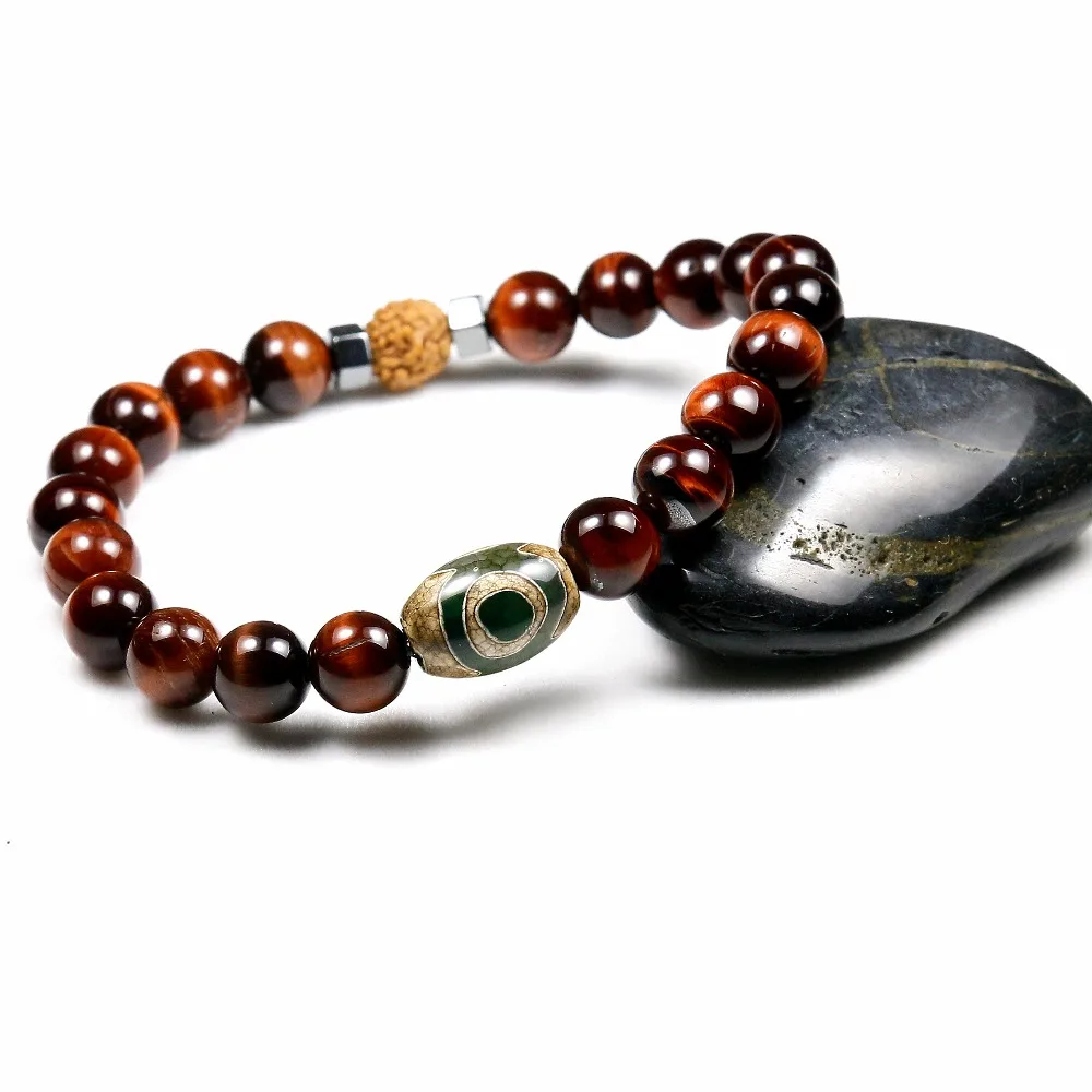 8 мм Higth качественные красные бусины с тигровым глазом с Rudraksha влюбленных расстояние браслет, Женская Бижутерия Аксессуары ДЗИ Глаз бусины мужские подарок
