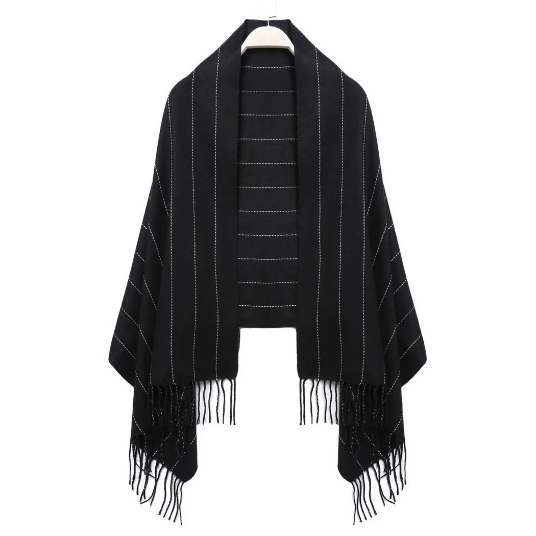 2017 Для женщин мода зима теплый шарф в полоску с бахромой шаль Обёрточная бумага