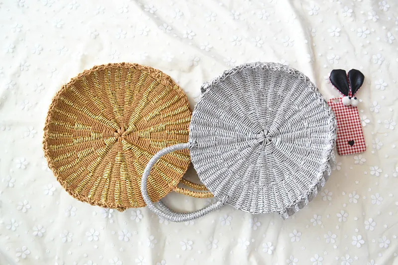 2018 круглая соломенная сумка для Для женщин пляжные сумки ручной работы s из