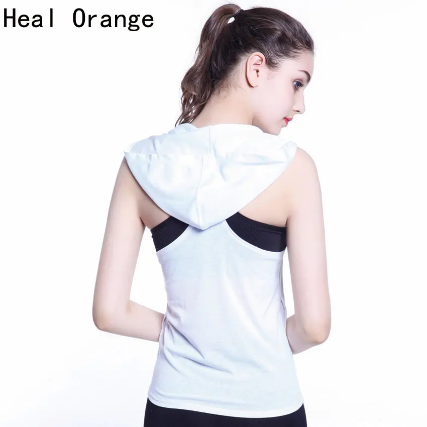 HEAL ORANGE Спортивная футболка женская дышащая рубашка без рукавов для занятий йогой одежда для спортзала Спортивная одежда для бега с капюшоном топы для йоги Женская майка для спортзала