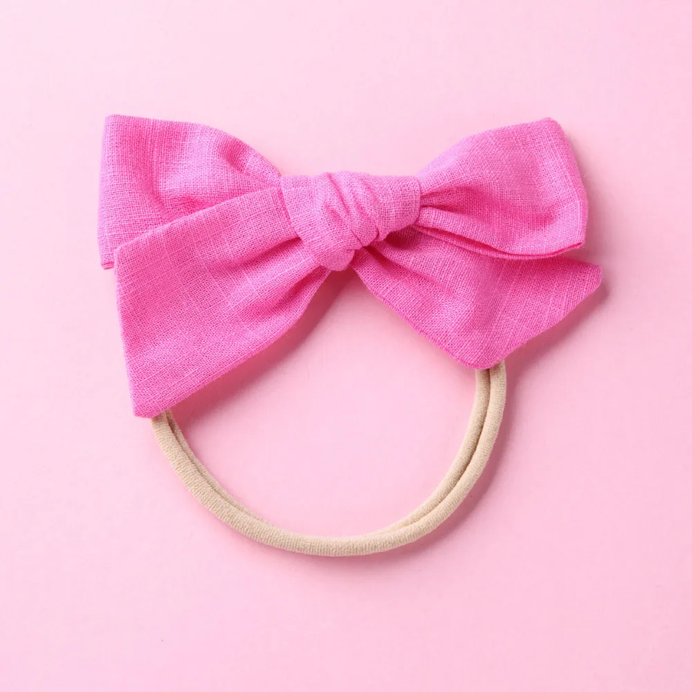 Hot pink with Band Ручная работа, школьный нейлоновый бант или заколки для волос, цветочный принт, тканевый бант, повязки на голову, подарок для детского душа - Цвет: Hot pink with Band