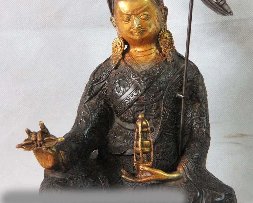 16&quot Tibet Buddhism Copper Bronze Lotus Padmasambhava master Monk Buddha Statue | Дом и сад
