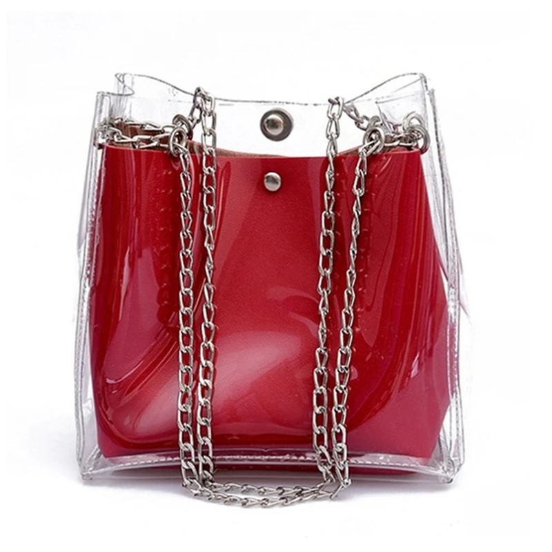 Женские маленькие сумки ведро пластиковые прозрачные композитные цепочки