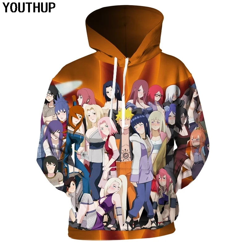 YOUTHUP 2019 Новые мужские толстовки с 3D принтом Наруто капюшоном модные Аниме крутые