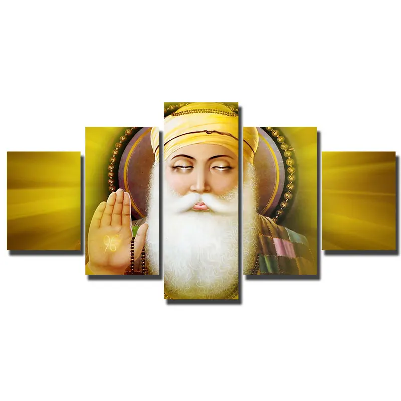 Современный домашний декор холст 5 панелей Guru Nanak индийский принт настенная