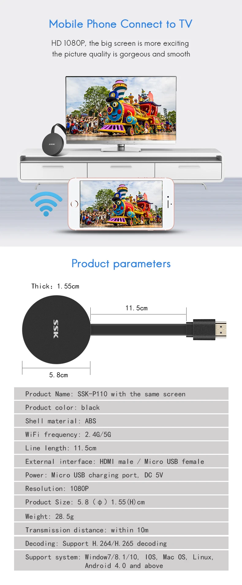 SSK 2,4+ 5 ГГц Wifi Беспроводная HDMI ТВ-карта Miracast донгл медиа WiFi Дисплей приемник 1080P HDMI Miracast Airplay DLNA P105 P110