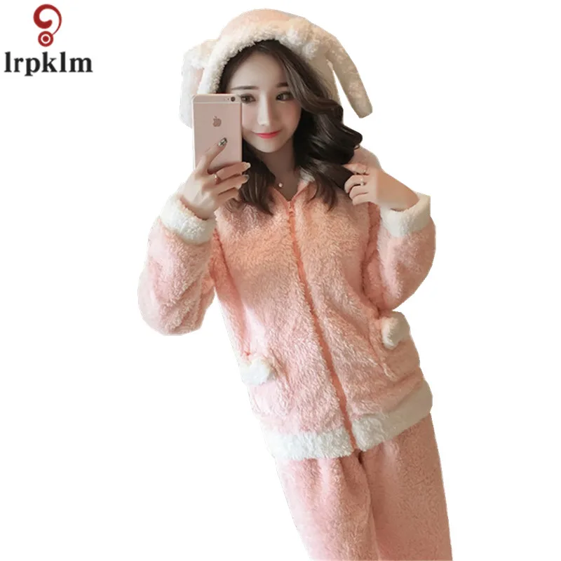 Для женщин пижамы зима осень фланелевые костюмы мультфильм Спящая одежда из двух