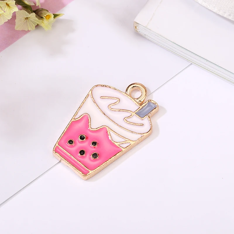 10pcs/pack 15*21mm Lovely Milk Drink Enamel Charms for Jewelry Making Alloy Pendants fit DIY Necklace Bracelet Accessories