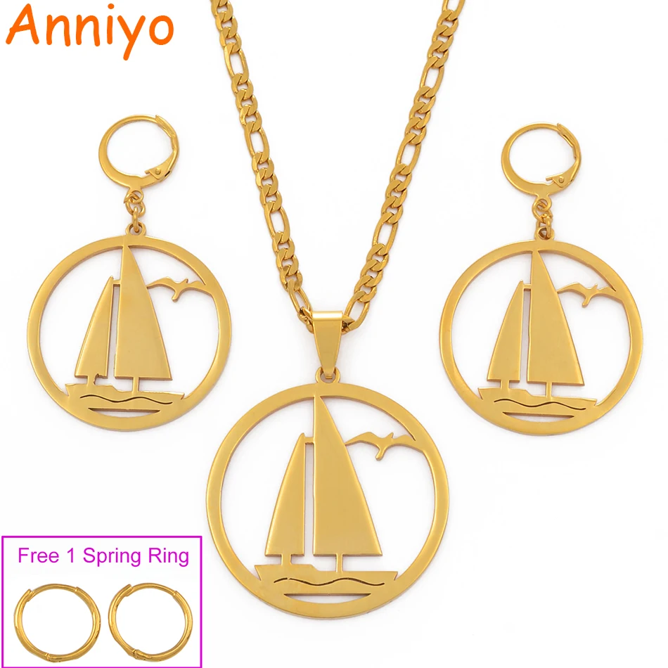 

Anniyo Boats Sailboat Jewelry Sets Pendant Necklaces Earrings Guam Hawaii Marshall Micronesia Habesha Lakatoi Gift #078421P