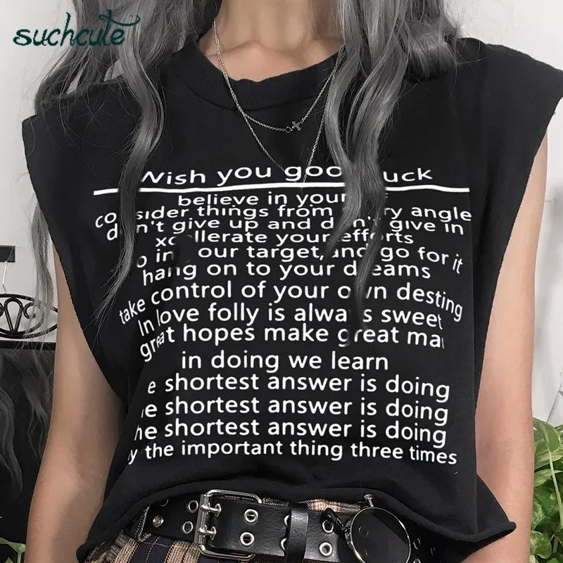 SUCHCUTE Женская майка с буквенным принтом, летний в уличном стиле готика, Харадзюку корейский стиль Эстетическая одежда для Для женщин друг