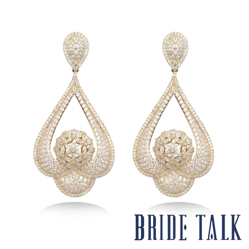 

Bride Talk Luxury Brand New Design Best-selling Drop Earrings Shiny Crystal Cubic Zirconia Elegant Jewelry For Women Wedding