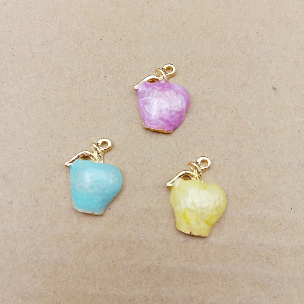 10 шт. 19x15мм Корейские украшения для создания ювелирных изделий: шармы яблоко из эмали для сережек, браслетов, ожерелий, подвески, материалы для ручной работы.