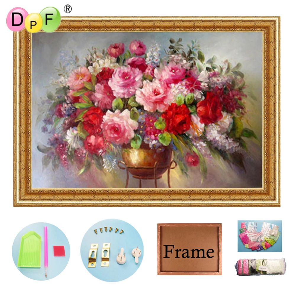 DPF Алмазная вышивка Винтаж роза с рамки алмазов картина крестом домашний декор