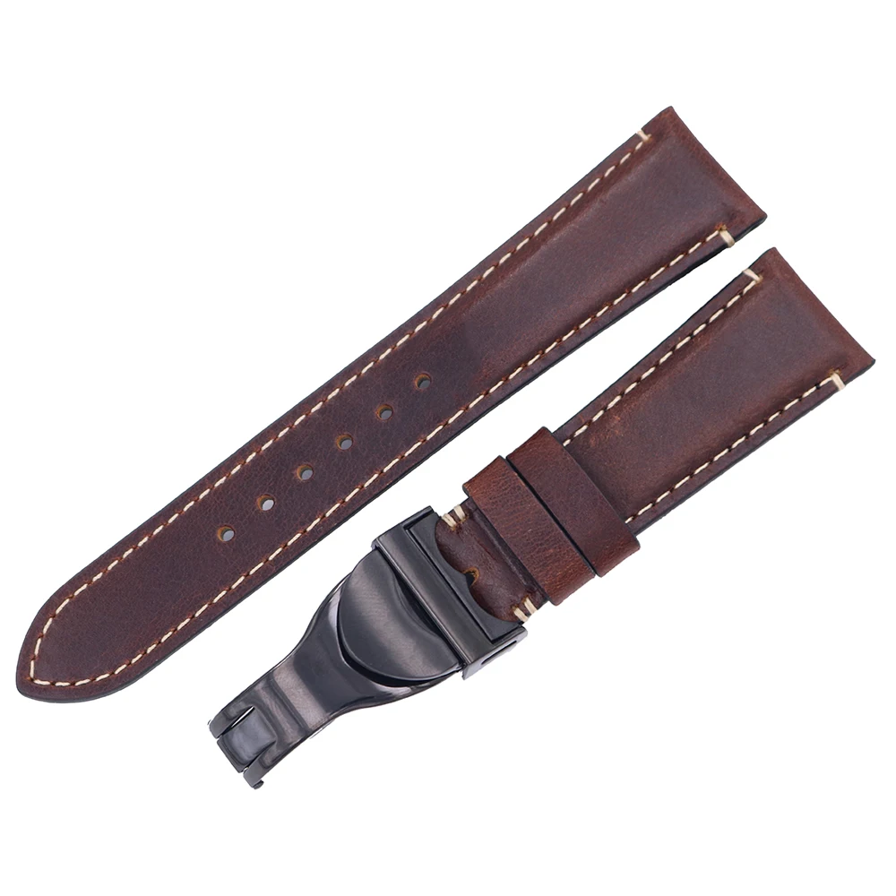 Rolamy 20 22mm Durable Real Leather Replacement Wrist Watch Band Strap Belt Bracelet For Tudor Seiko Rolex Omega