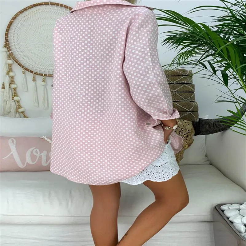 Женская винтажная блузка в горошек Повседневная Блузка с v образным вырезом и