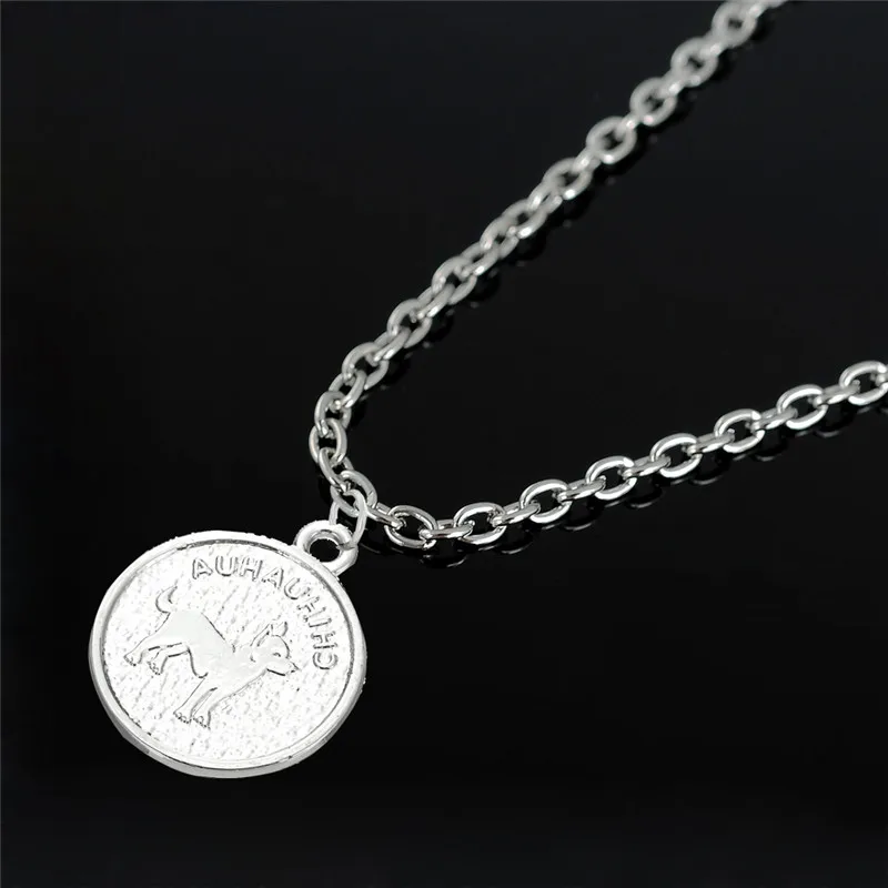 Рыбий крючок Чихуахуа Выгравированный двухсторонний круглый кулон ожерелье