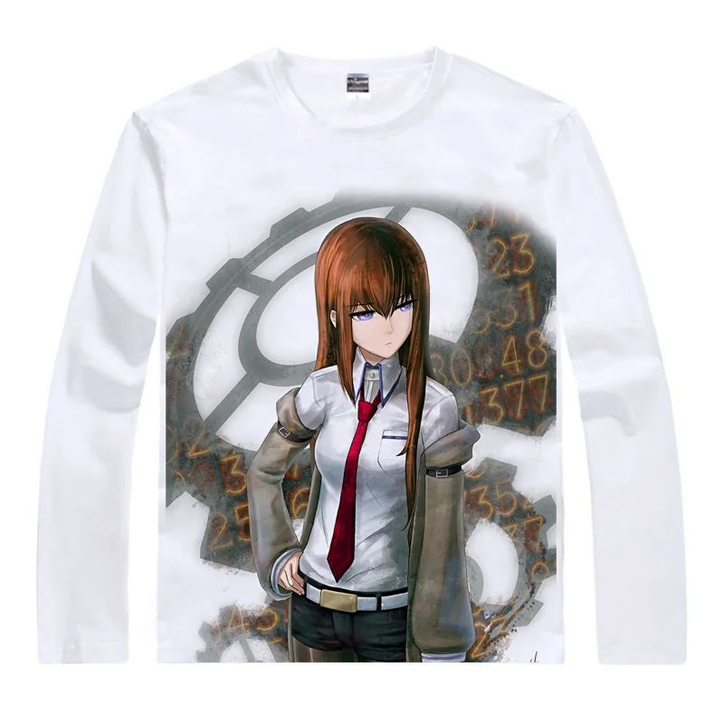Coolprint аниме рубашка Steins ворота футболки разных стилей с длинным рукавом Makise Kurisu