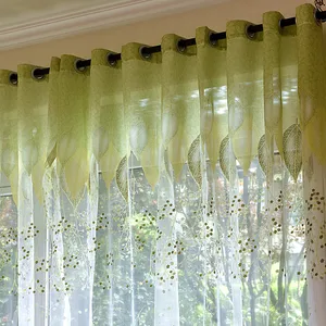 Прозрачные шторы из органзы с зелеными листьями для гостиной, тюль, вуаль для спальни, роскошные кухонные шторы, домашний текстиль