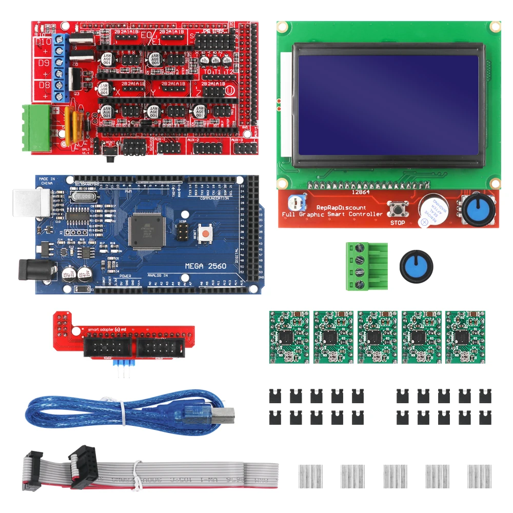 Контроллер RAMPS 2560 Mega 1 4 R3 + шт. 5 модуль шагового драйвера A4988 контроллер 12864 для