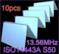 10pcslot rfid card 13 56mhz iso14443a mfs50 re writable proximity smart card nfc card 0 8mm thin for access control system
