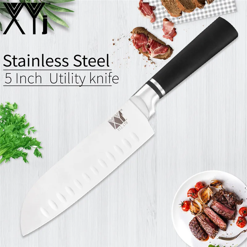 J.7 santoku knife XYj 6 шт. кухонные ножи из нержавеющей стали 8 ''шеф-повара 8'' хлеба 8 ''нарезки 7''Santoku 5'' Uitliyt 3,5 ''ножи для очистки овощей аксессуары для дома - Цвет: J.7 santoku knife