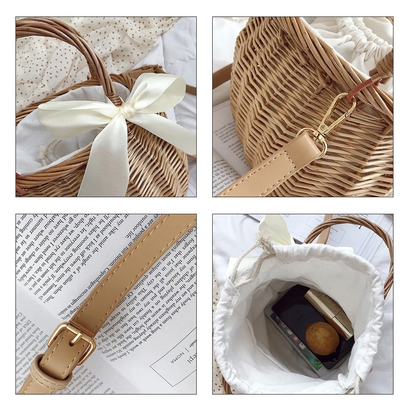 Соломенная Сумка корзинка с бантом для женщин летняя пляжная сумка Кроссбоди из