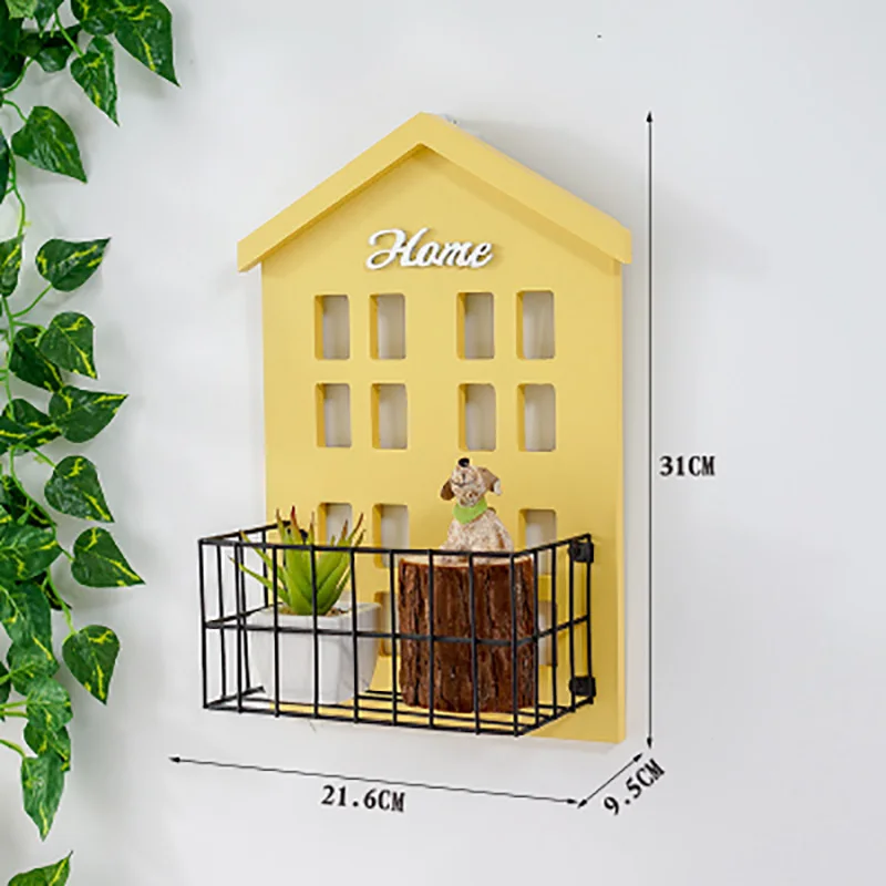 Vintage pastoral small house wall shelf living room mounted storage rack flower hanging decoration | Дом и сад