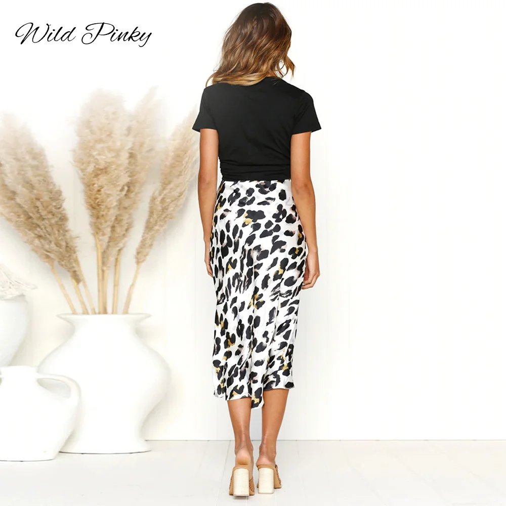 WildPinky оборками Leopard летние юбки Для женщин новый сексуальный Boho длинные Ретро