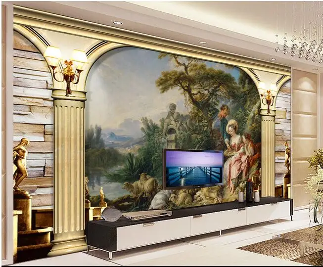 

3d wallpaper custom mural non-woven wall sticker European character shepherd TV setting wall wallpaper murals stereograph