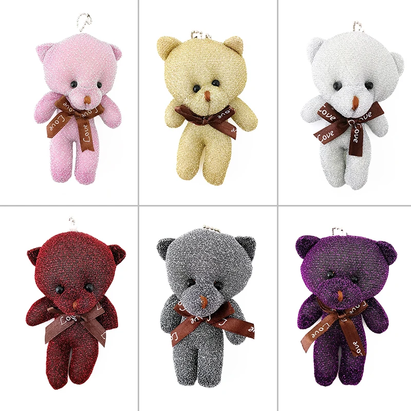 12 см Блестящая лента милый медведь набивная плюшевая игрушка мягкая милая кукла