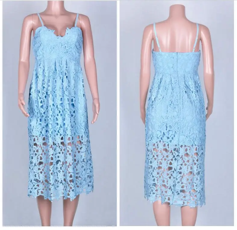 light blue FOLOBE, винтажное белое кружевное платье, женское платье с v-образным вырезом, летнее платье, высокая талия, сексуальное платье миди с открытой спиной, vestidos - Цвет: light blue