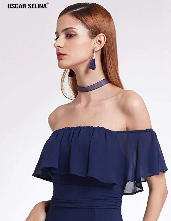 Vestido dama de honor fiesta2019 new chiffon Boat Neck A Line navy blue sky lavender Burgundy bridesmaid dresses long boho | Свадьбы и