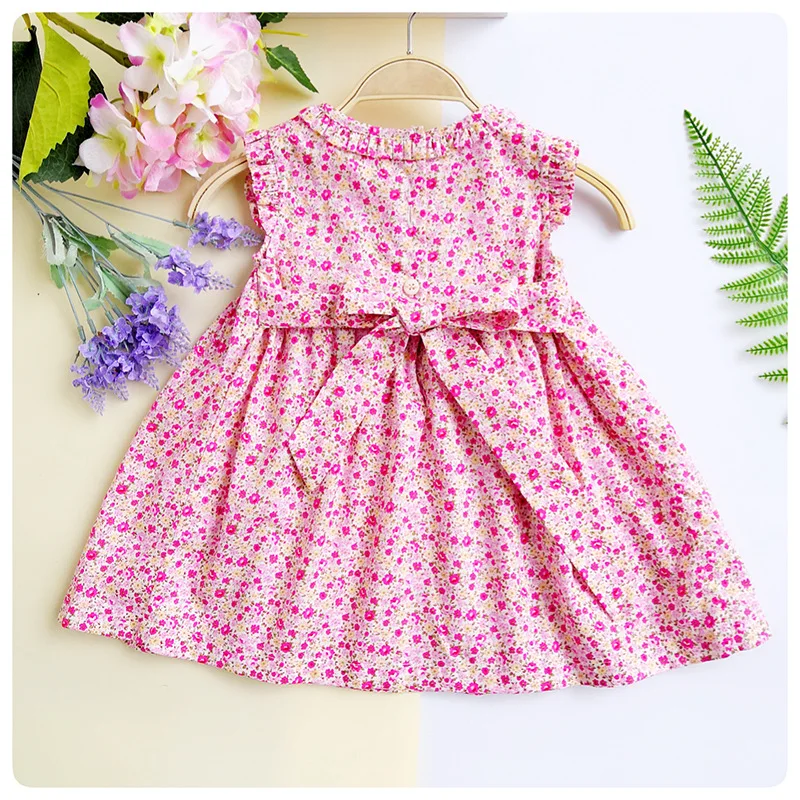 New Summer Kids Floral Printed Sleeveless England Handmade Smock Belt Bowknot Lace Little Girls 9M-36M Princess Vest Dresses | Детская