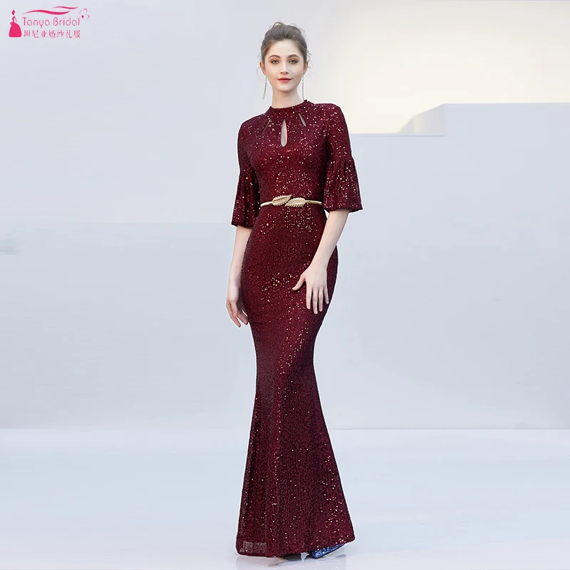

Burgundy /Black /Blue /Champagne Mermaid Bridesmaid Dresses Sequined Fashion Women Formal Gowns ZB100