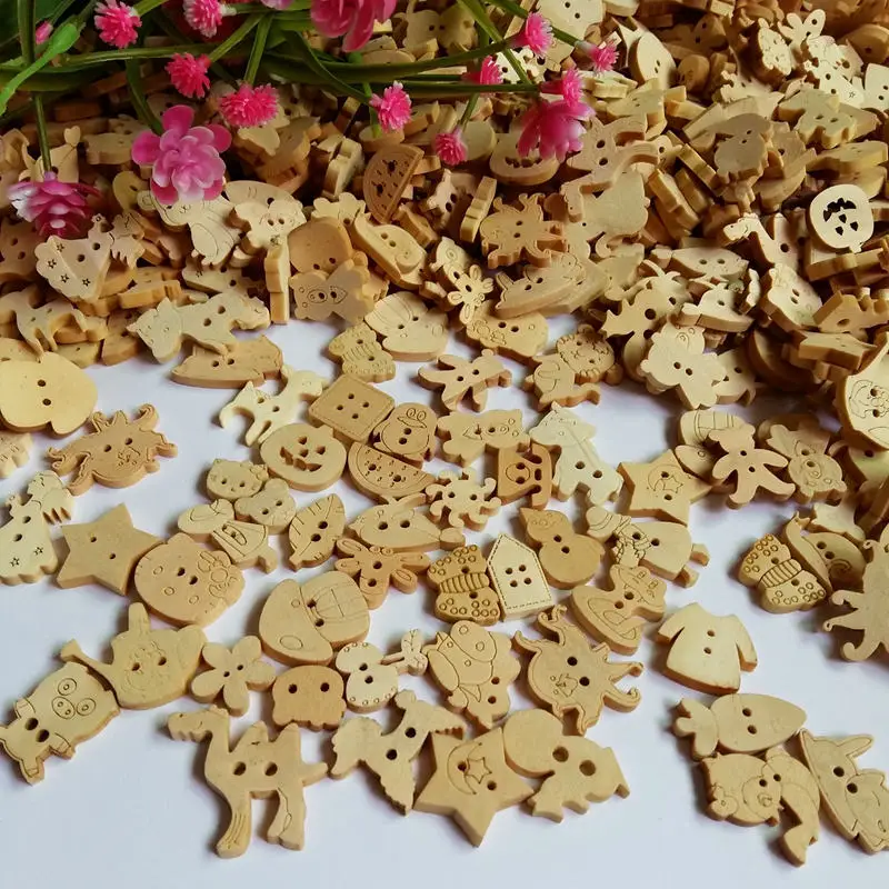 200 шт смешанных природных хорошее дерево кнопки швейные объемных крепеж