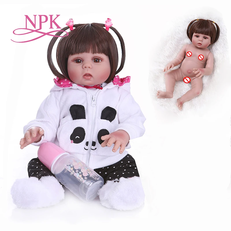 NPK 48 см bebe Кукла реборн малыш кукла девочка в платье с пандами всего тела мягкий силиконовый реалистичный гибкий ребенок анатомически правильный