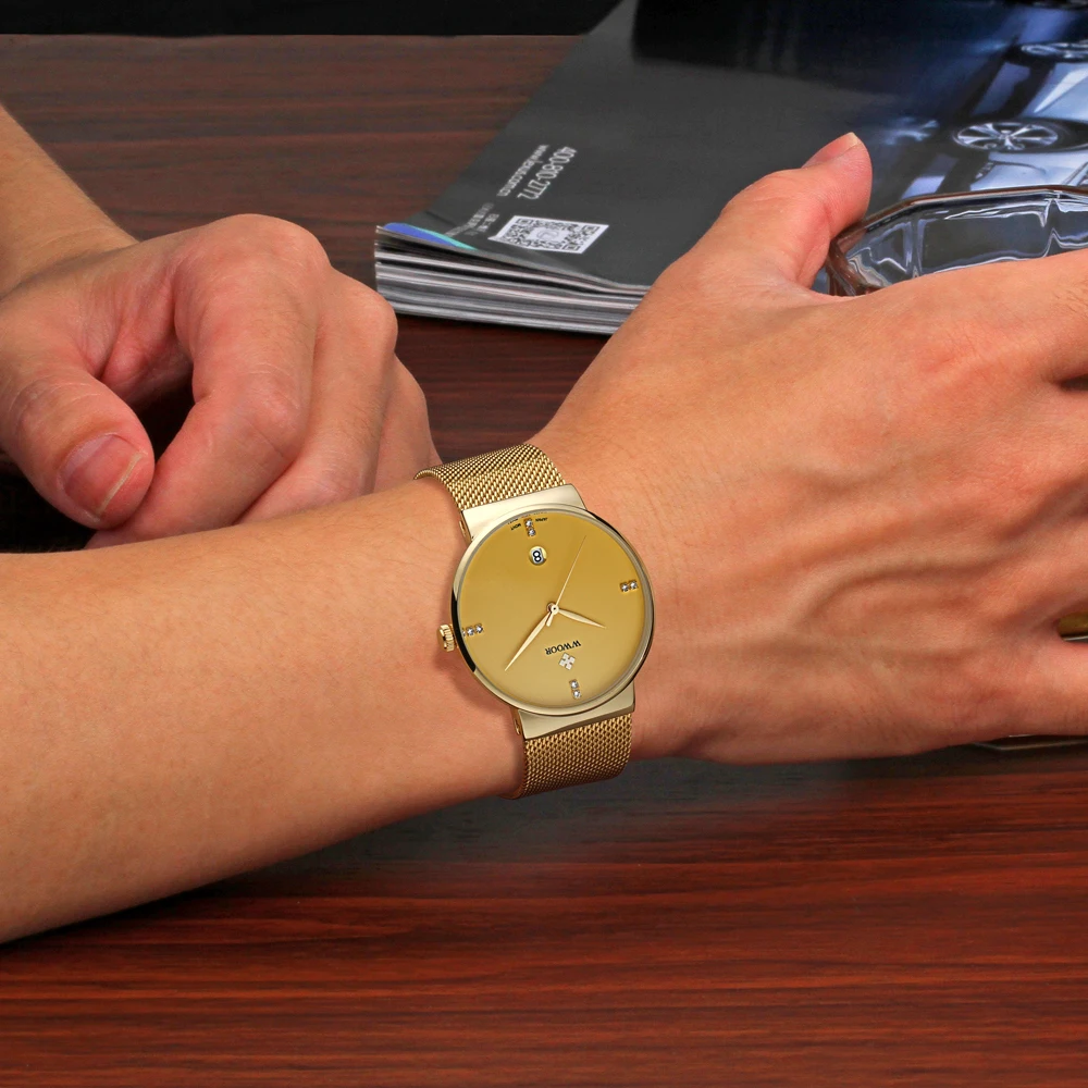 Часы WWOOR Мужские кварцевые ультратонкие люксовые Брендовые повседневные