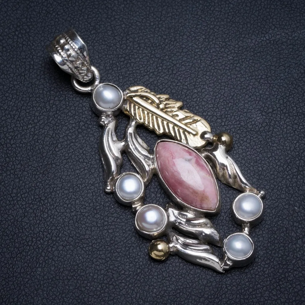 Натуральный Родохрозит и речной жемчуг ручной работы уникальный 925 Серебряный
