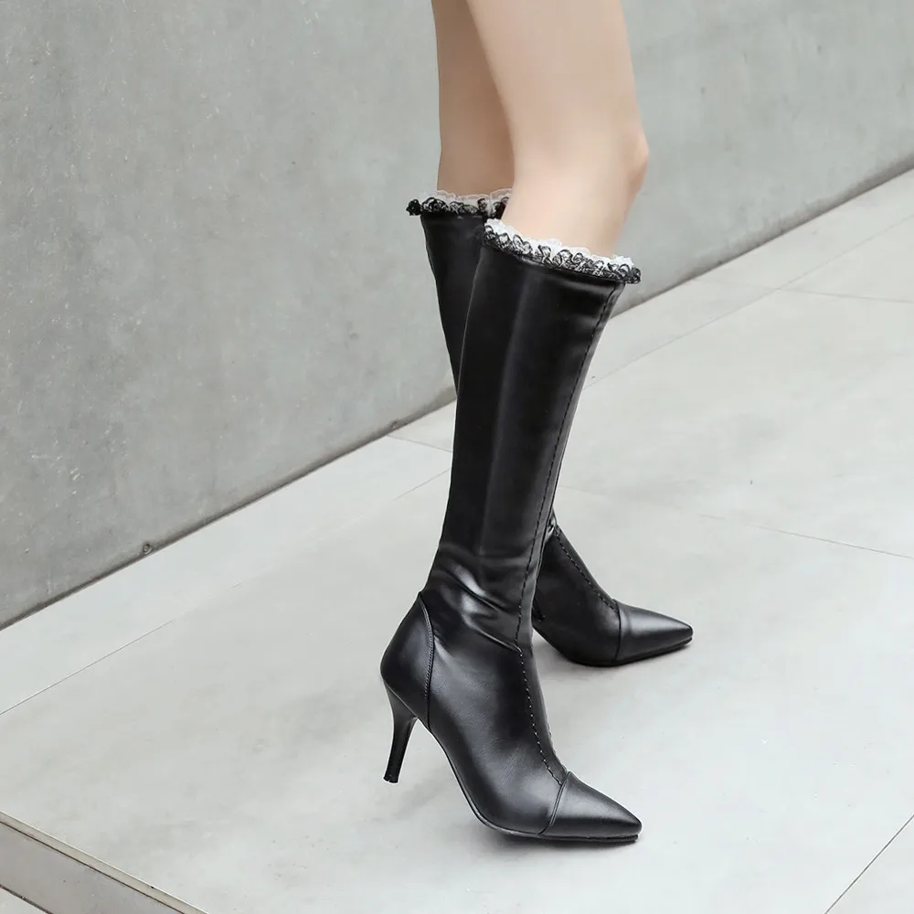 YOUYEDIAN пикантные женская обувь зимние высокие heelShoes острым Ботильоны на каблуке дикой стороне молния высокие трубы dolgu topuklu bot# G30