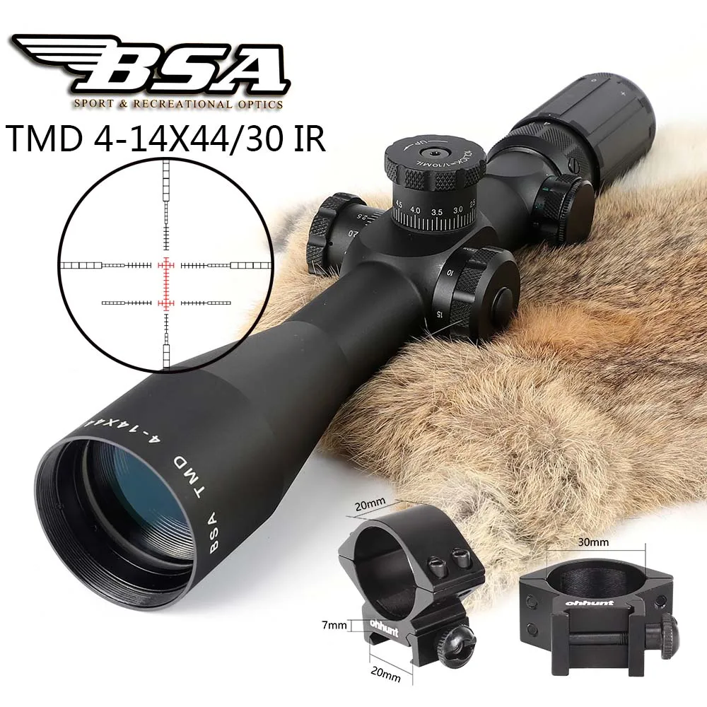 Тактический охотничий прицел BSA TMD 4-14X44 ИК первый фокальный самолет оптический прицел красный зеленый с подсветкой замок винтовки прицелы - Цвет: SCOPE-30CDK