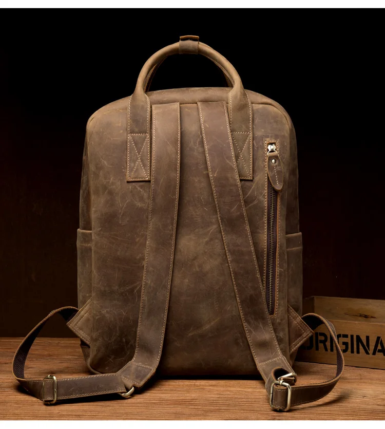 Men's Or Women Genuine Leather Backpack Multifunction Handmade Daypack Vintage Schoolbag Backpack Shoulder Bag Casual Rucksack