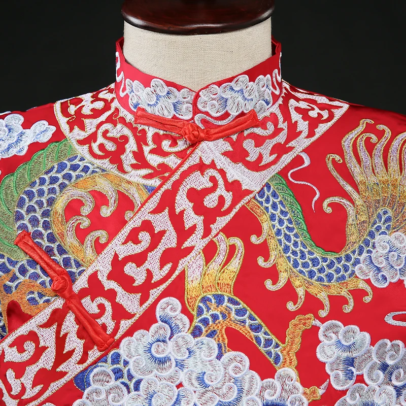 Новое поступление мужской красный халат орнаментный элемент для жениха