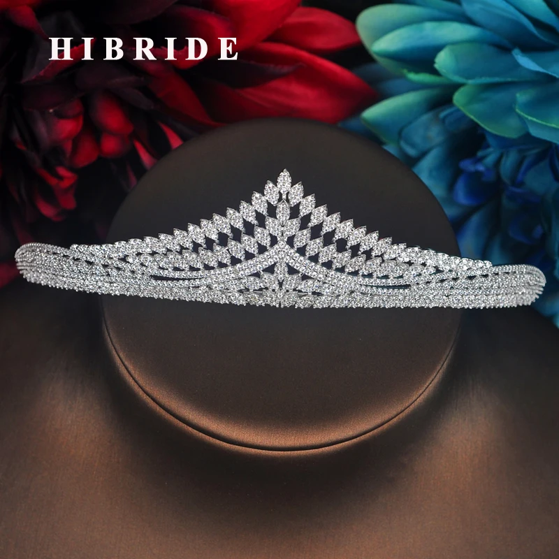 

HIBRIDE New Design Fashion Full Cubic Zirconia Pave Women Wedding Tiaras Crown Hair Accessories Party Jewelry Coroa Noiva C-66