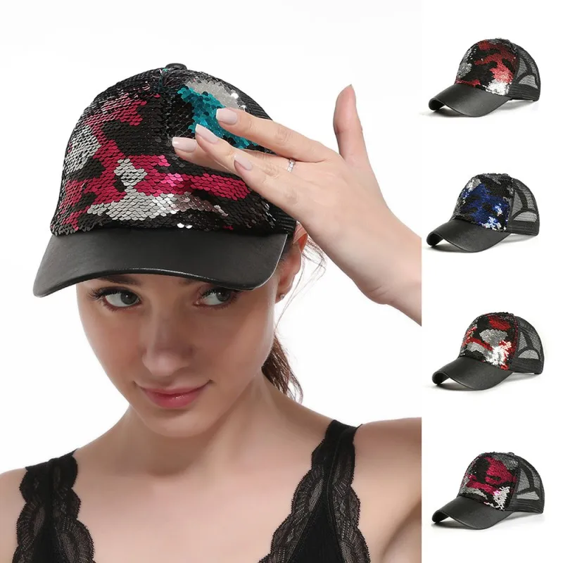 Мода блёстки регулируемые кепки с сеткой Snapback шляпы шапка с блестками для вечерние Клубные
