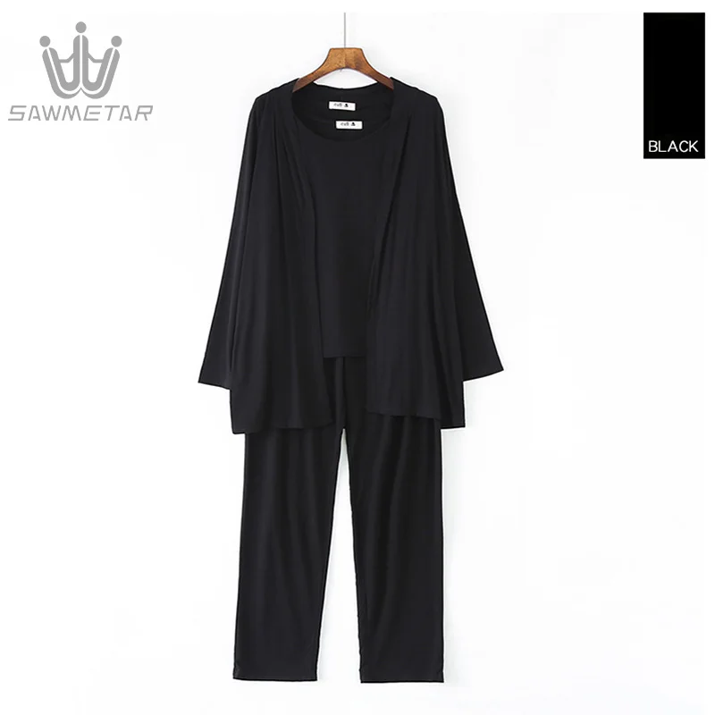 Woman Pajamas Three-piece Female Modal Long-sleeved Vest Thin Section Wear Casual Homewear suit Lady 2023 New Fashion Style