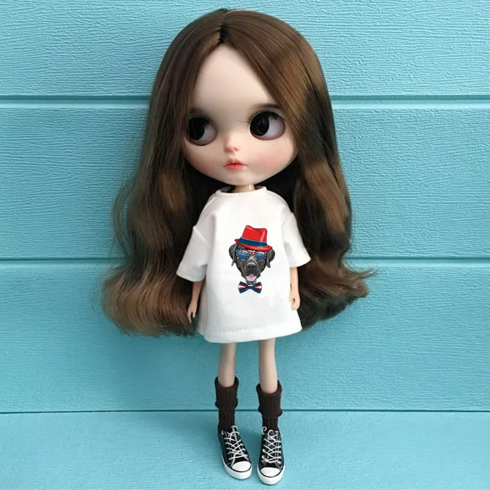Одежда для кукол Blyth 1 шт. белая футболка милая картонная pullip Momoko obistu licca 1/6 Барби |