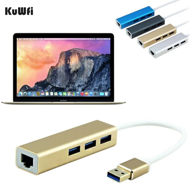 KuWFi Gigabit Ethernet usb-хаб сетевой адаптер + 3 порта концентратор USB 0 к RJ45 10/100/1000 м Lan Карта